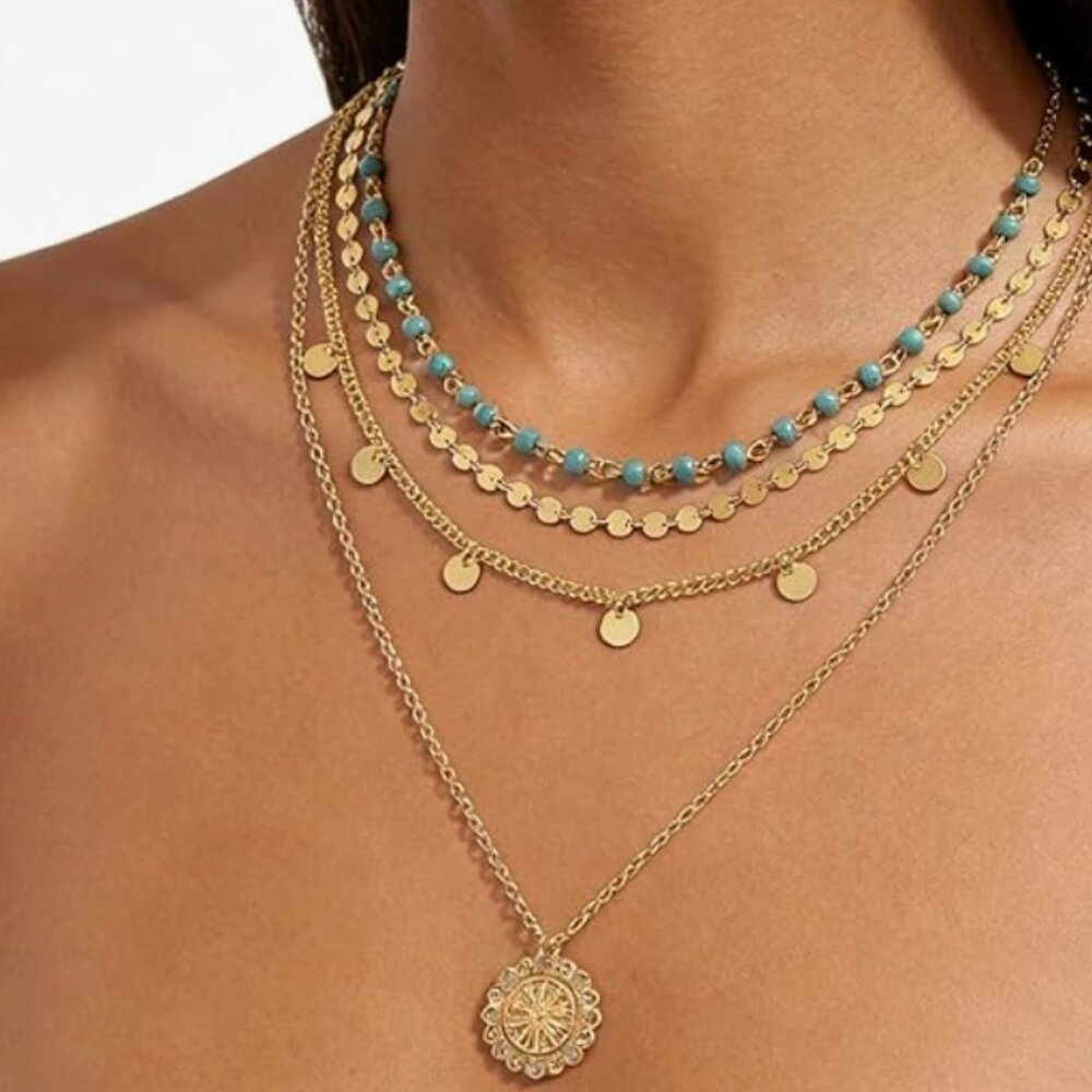 Free People Boho Turquoise Layered Necklace NWOT